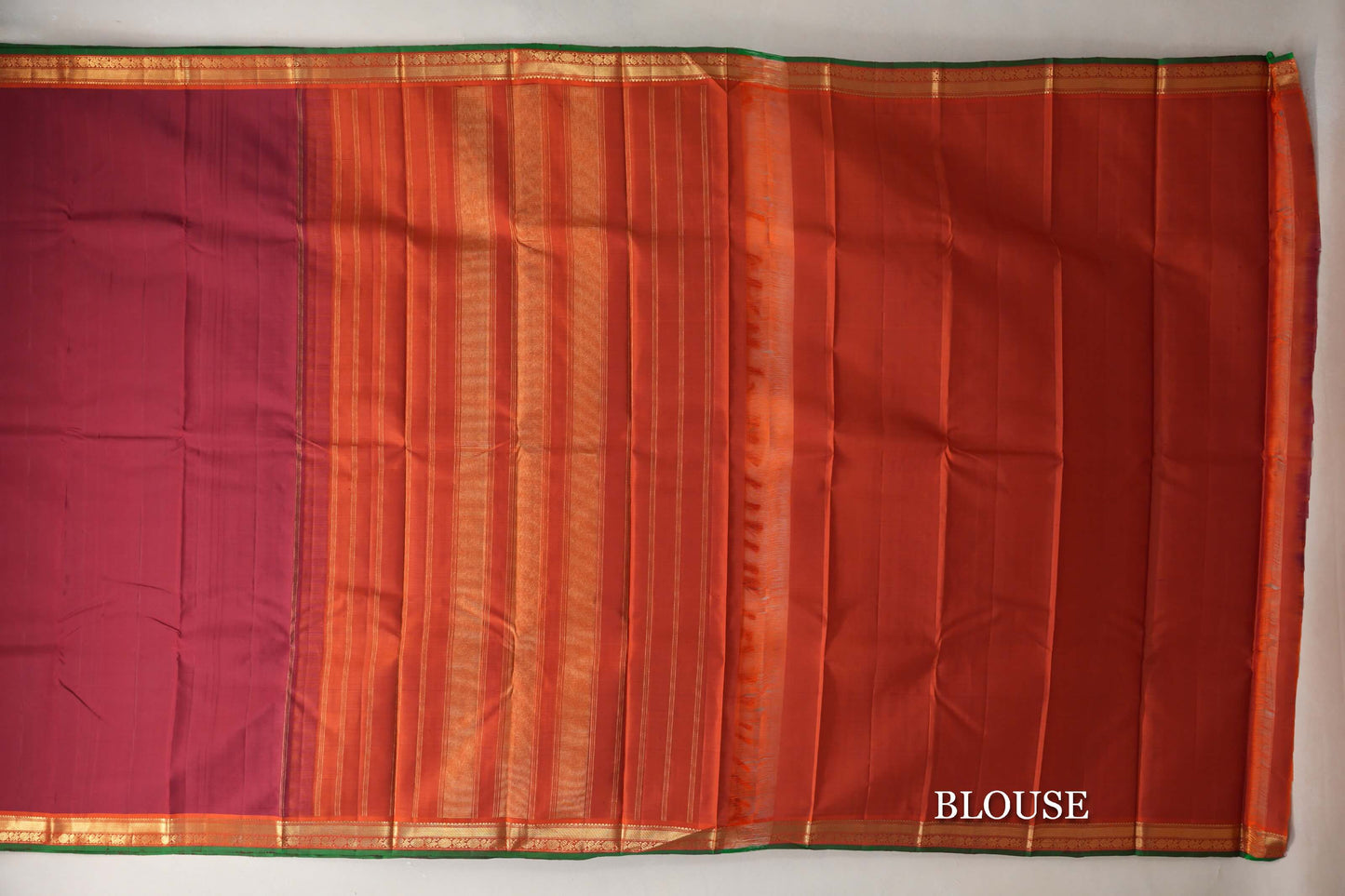 Maroon with Orange with Green Selvedge Borders Vintage Kanjivaram Silk Saree blouse
