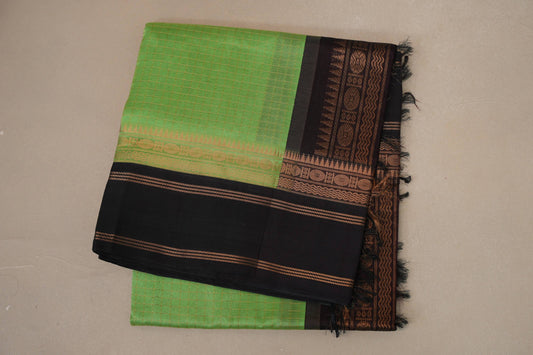 folded Bright Parrot Green Silk Cotton Saree 