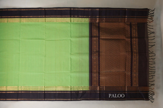 Bright Parrot Green Silk Cotton Saree  paloo