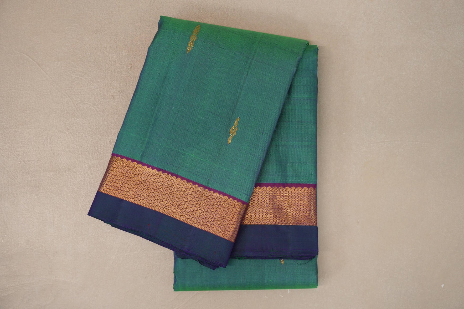 Light Green with Deep Magenta and Peacock Green Borders Vintage Kanjivaram Silk Saree