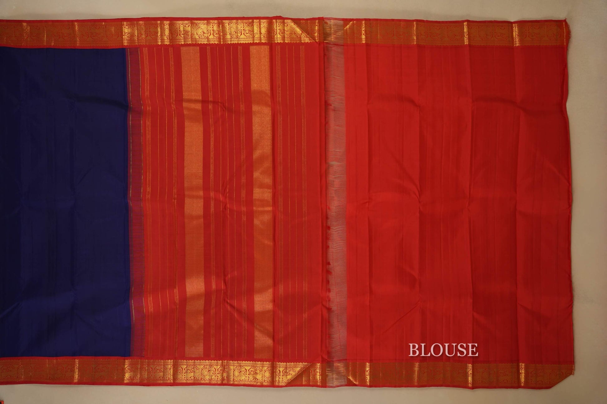 Blue with Red Borders Vintage Kanjivaram Silk Saree blouse