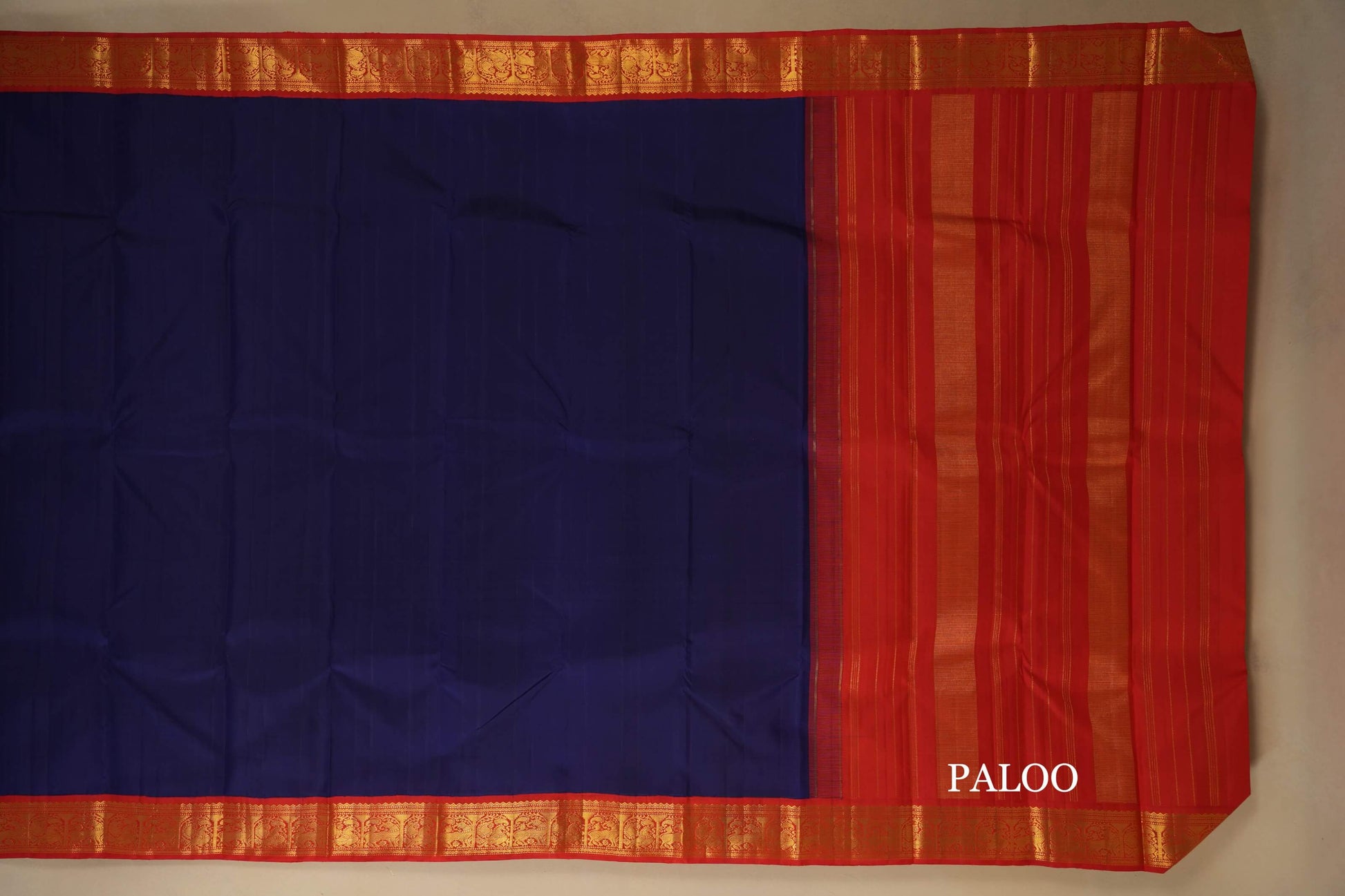 Blue with Red Borders Vintage Kanjivaram Silk Saree paloo