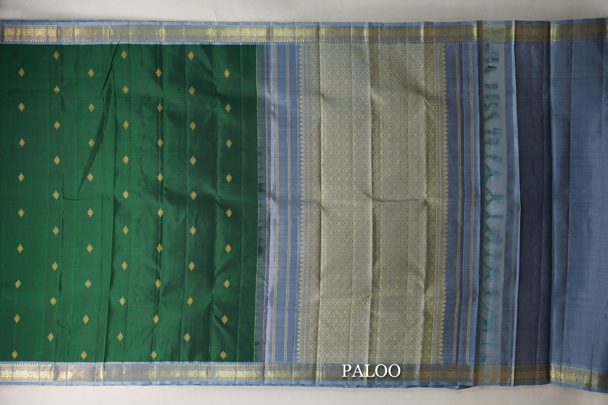 Dark Green with Grey Borders Vintage Kanjivaram Silk Saree paloo