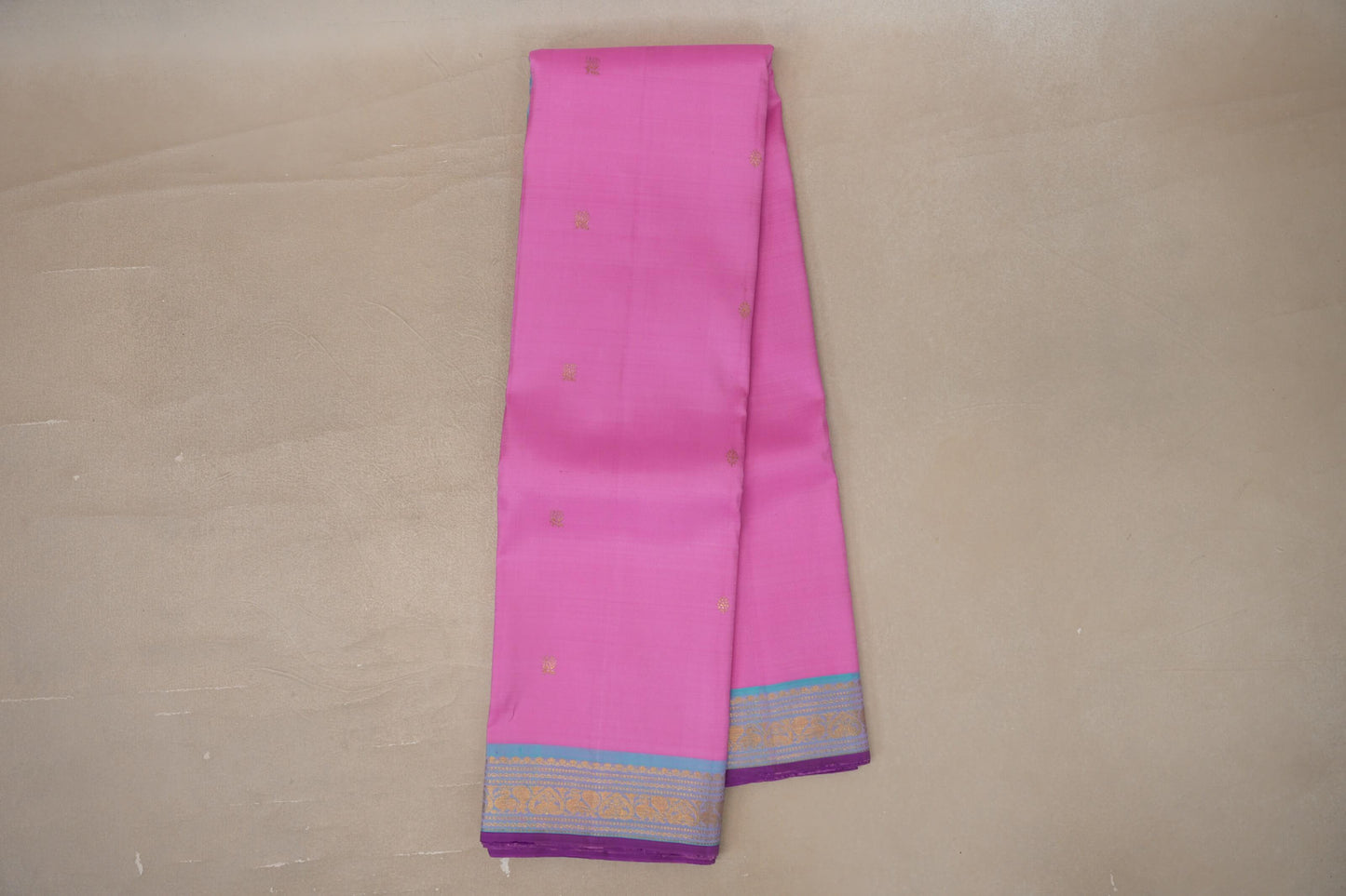 Online Lotus Pink with Light Turquoise Blue Borders Vintage Kanjivaram Silk Saree