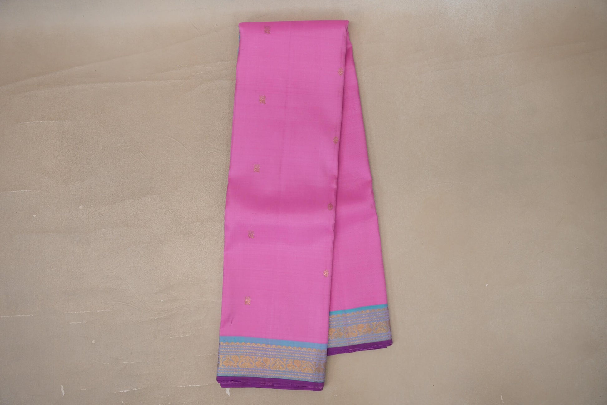 Online Lotus Pink with Light Turquoise Blue Borders Vintage Kanjivaram Silk Saree