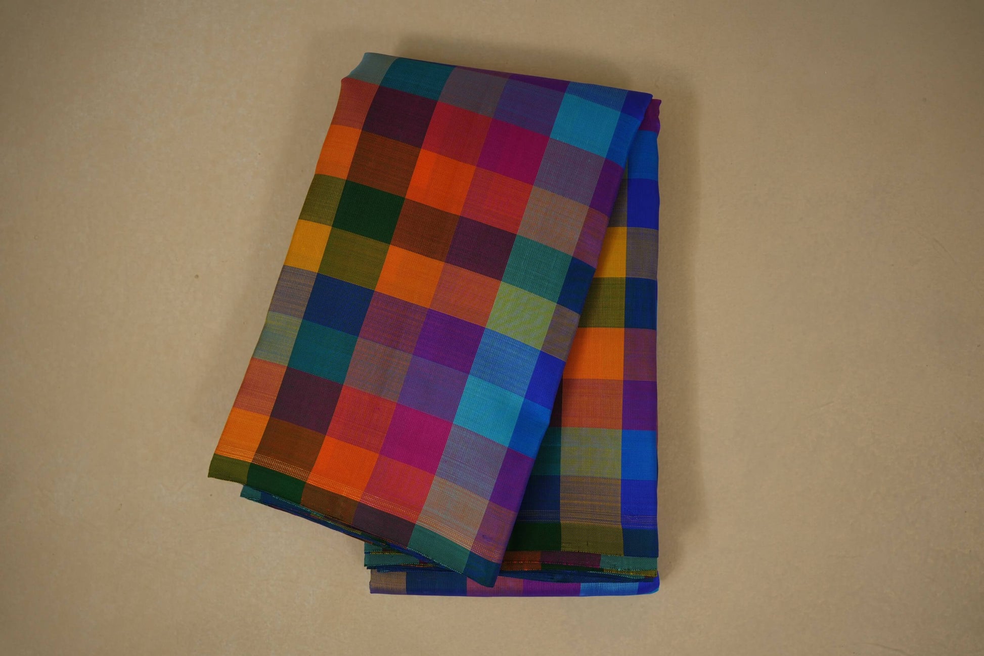 Multi Colour Checks Kanjivaram Silk Saree 