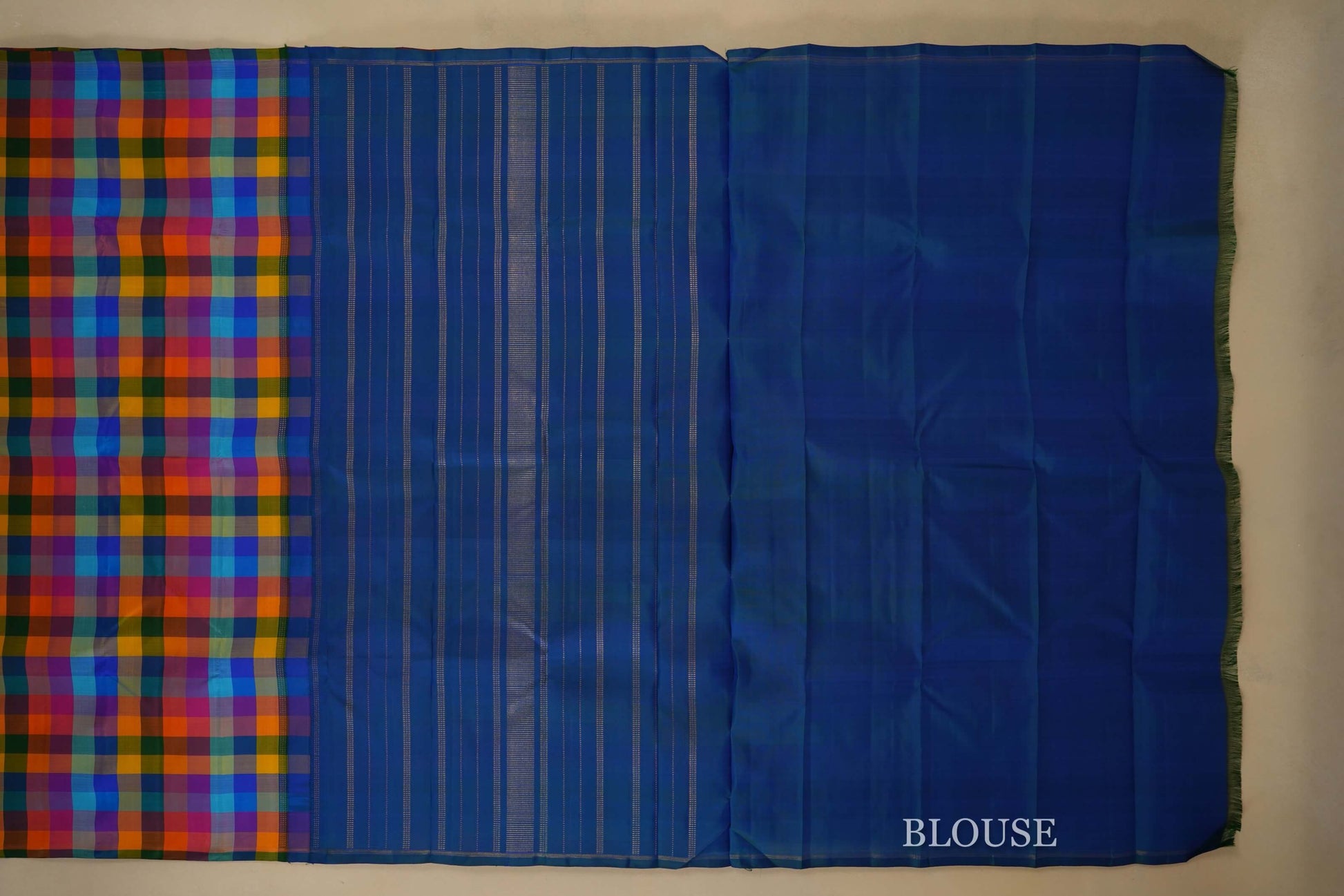 Multi Colour Checks Kanjivaram Silk Saree  blouse
