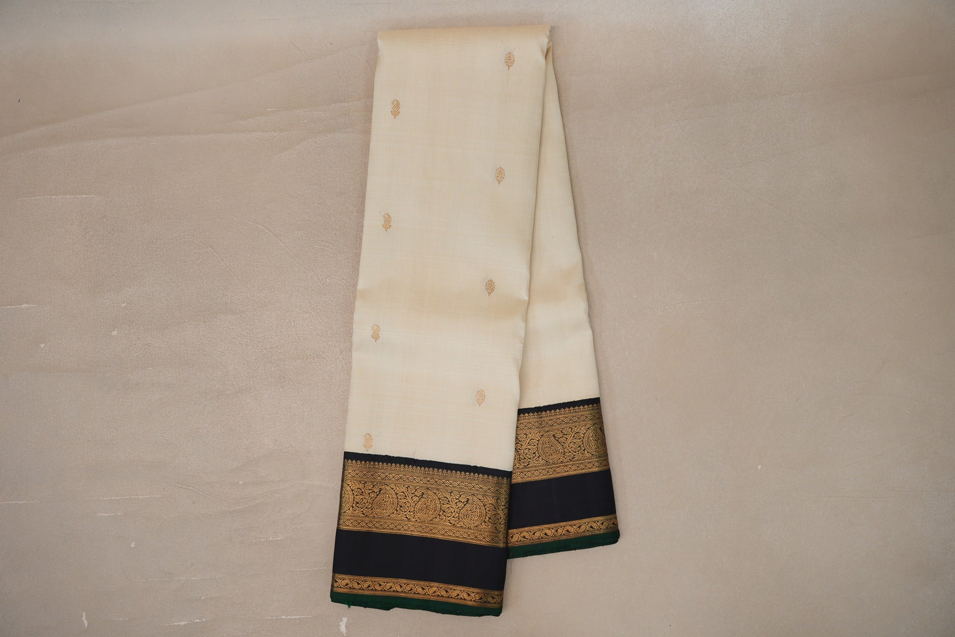 Cream with Dark Navy Blue Borders Vintage Kanjivaram Silk Saree