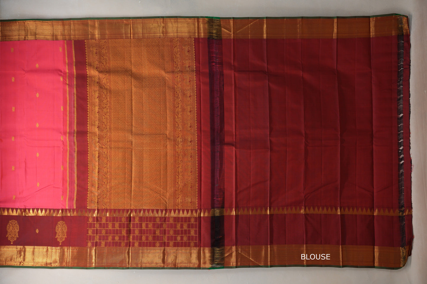 Orangish Pink with Deep maroon Borders Vintage Kanjivaram Silk Saree blouse