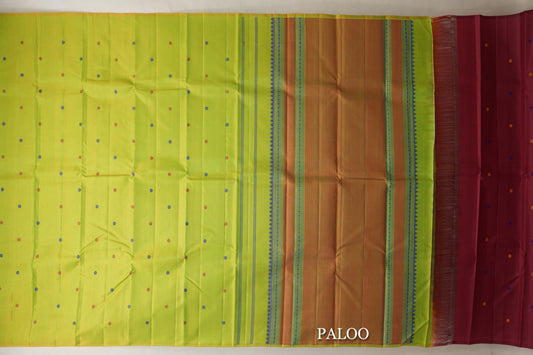 Parrot Green Borderless Vintage Kanjivaram Silk Saree paloo