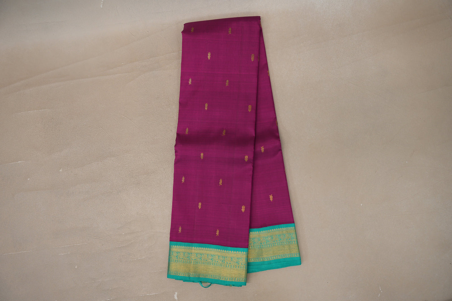 Deep magenta with Aqua Green Borders Vintage Kanjivaram Silk Saree