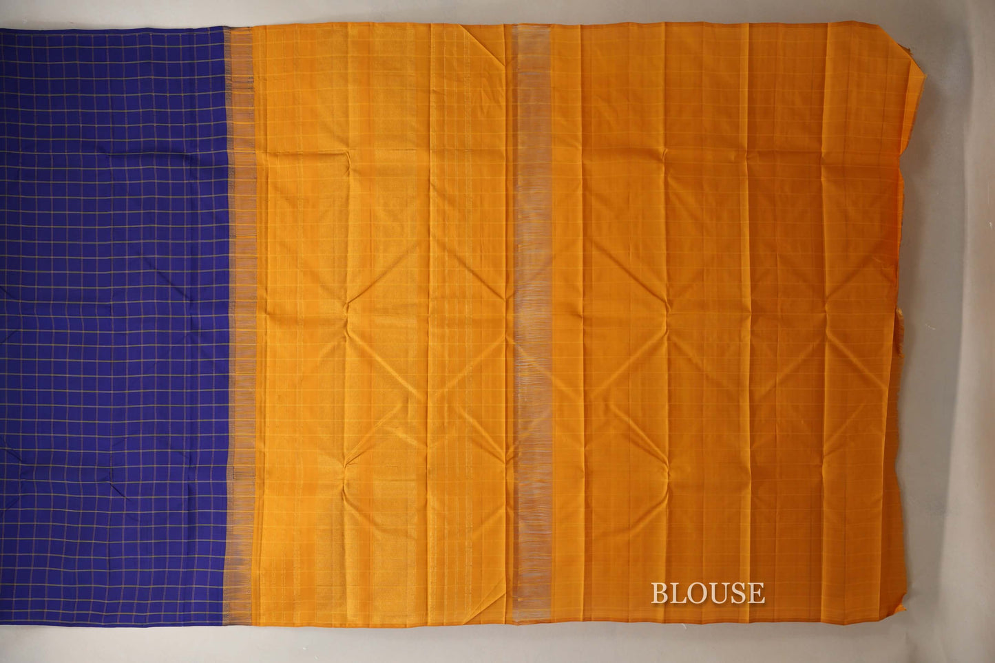 Royal Blue Borderless Vintage Kanjivaram Silk Saree blouse