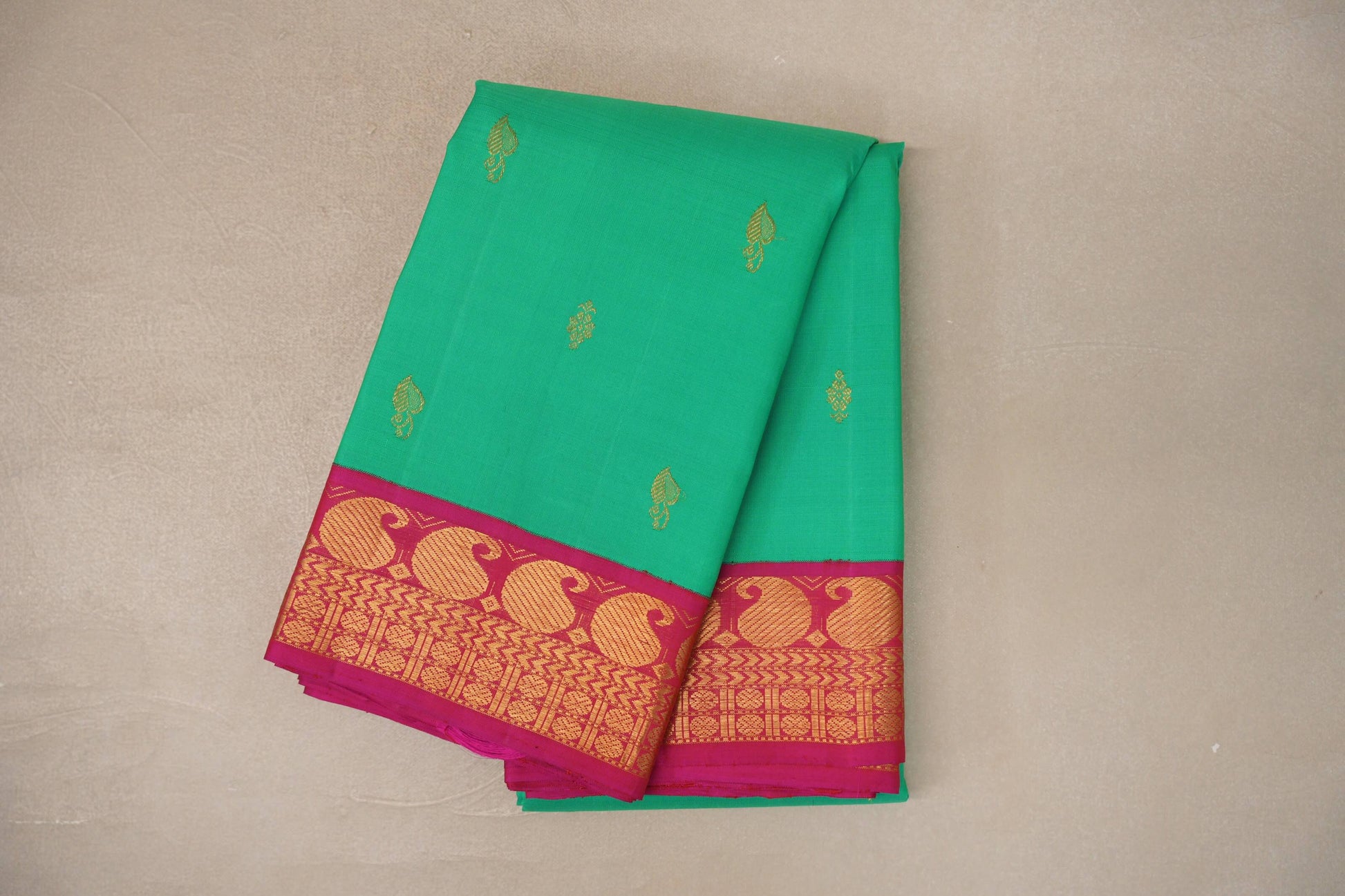 Parrot green with Rani Pink Borders Vintage Kanjivaram Silk Saree