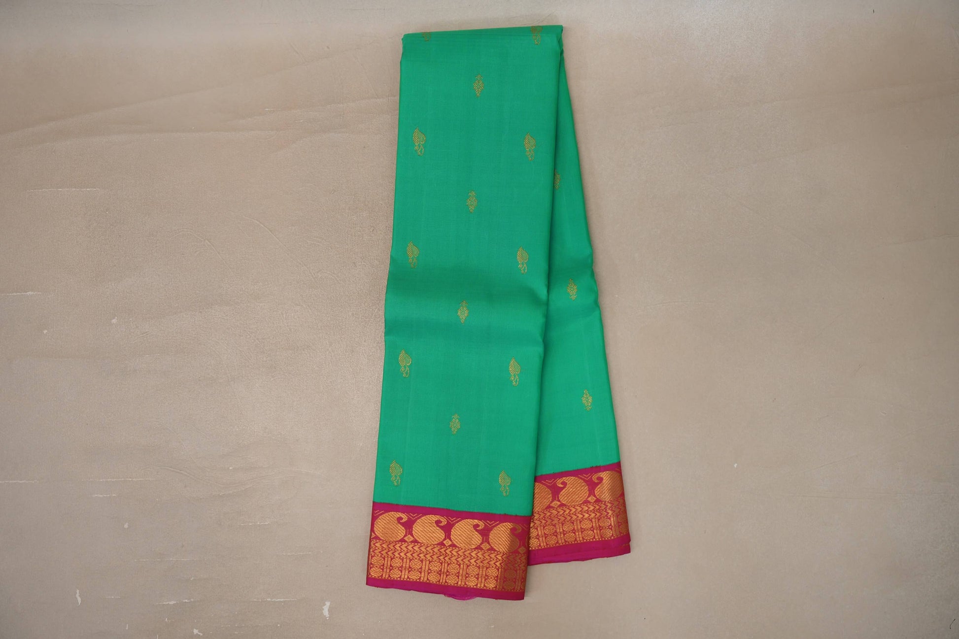 Parrot green with Rani Pink Borders Vintage Kanjivaram Silk Saree