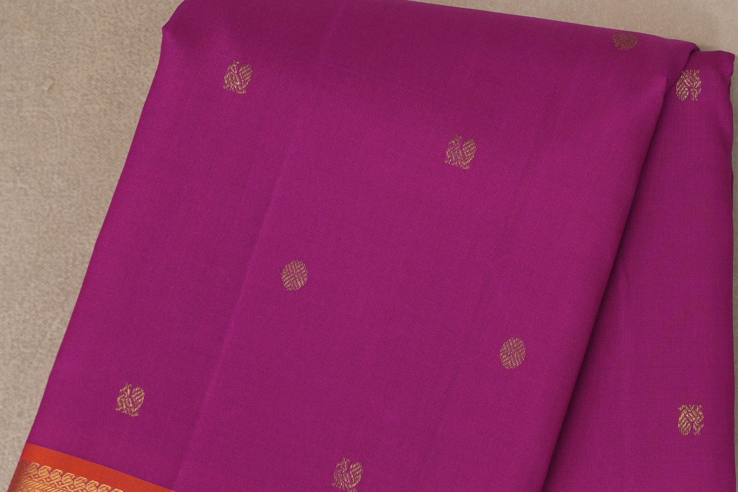  Bright Magenta with orangish Pink Borders Vintage Kanjivaram Silk Saree body