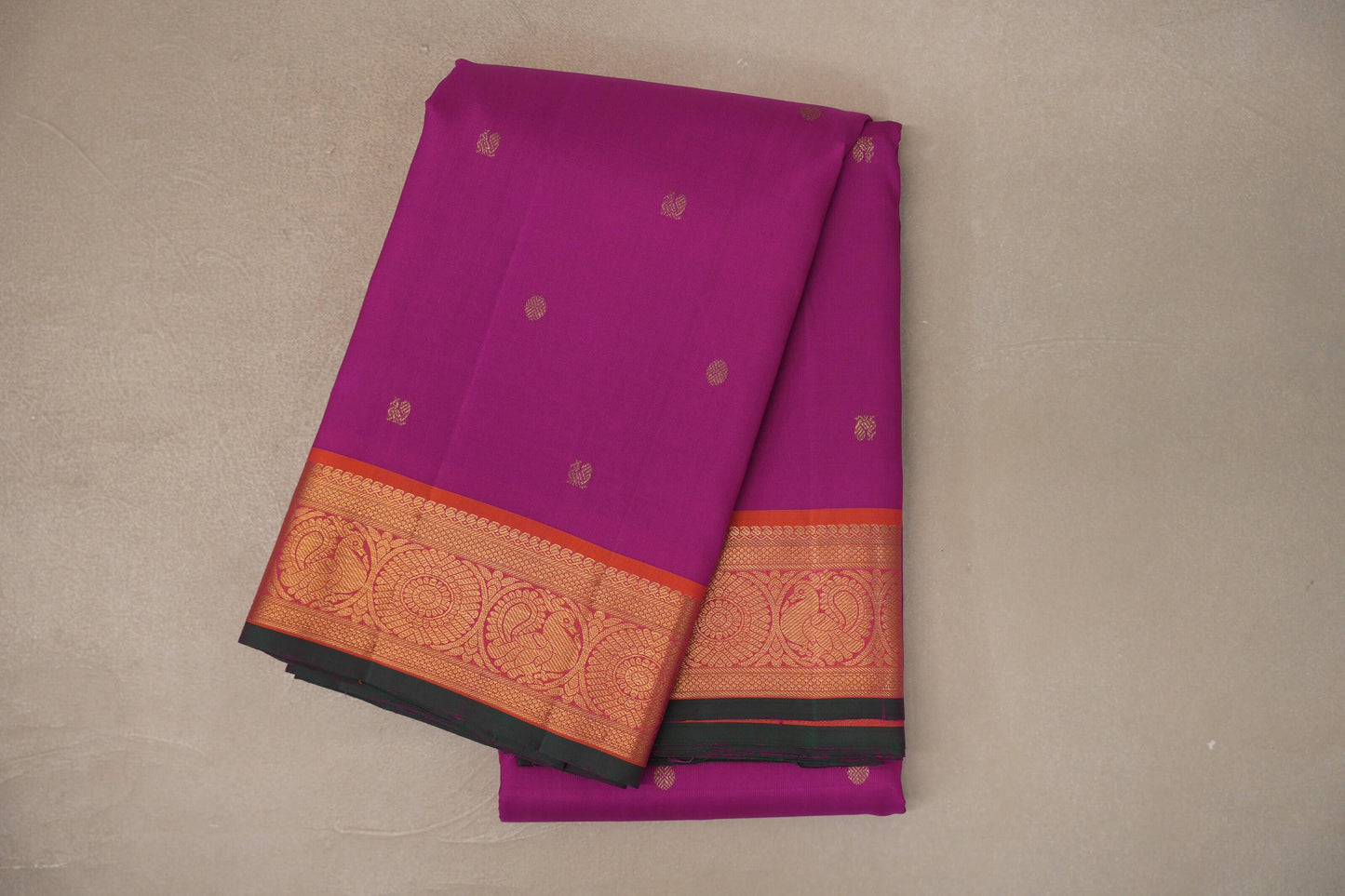 Bright Magenta with orangish Pink Borders Vintage Kanjivaram Silk Saree