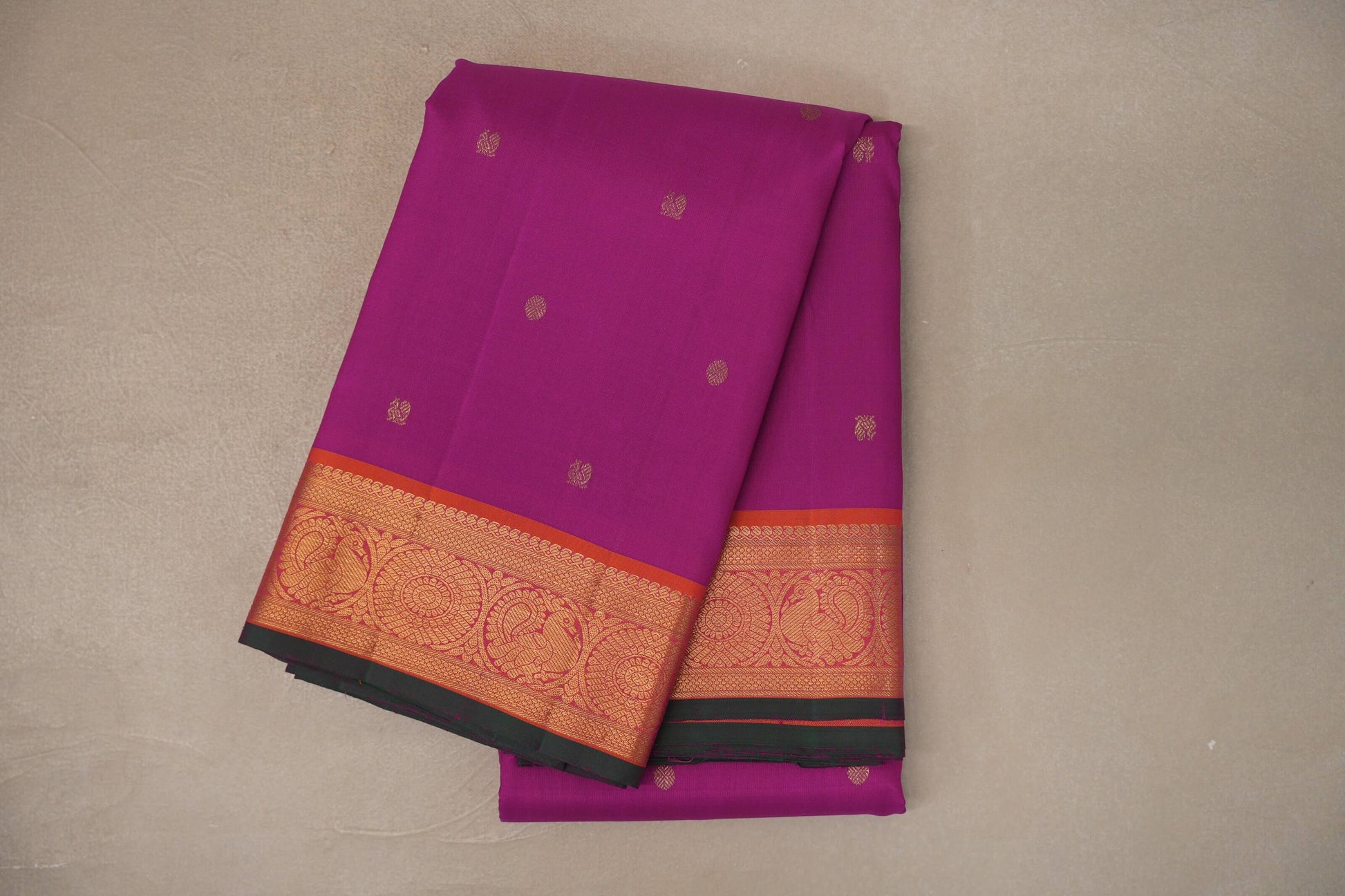 Bright Magenta with orangish Pink Borders Vintage Kanjivaram Silk Saree
