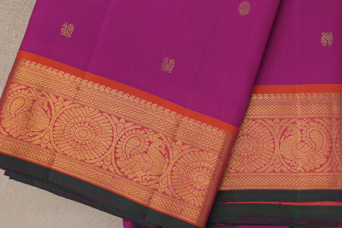 Bright Magenta with orangish Pink Borders Vintage Kanjivaram Silk Saree border