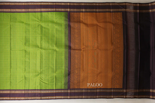  Parrot Green Vintage Kanjivaram Silk Saree paloo