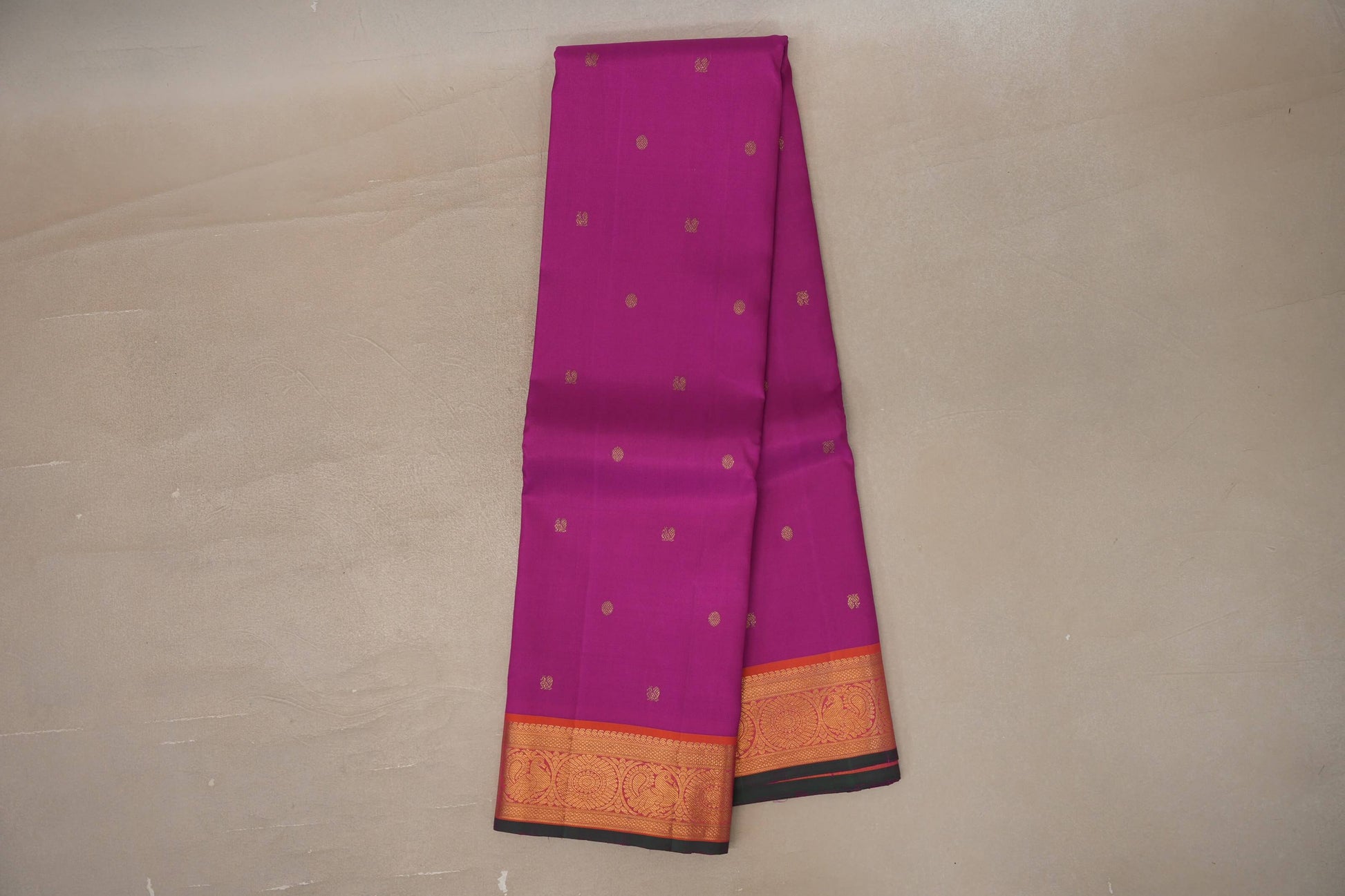 Bright Magenta with orangish Pink Borders Vintage Kanjivaram Silk Saree
