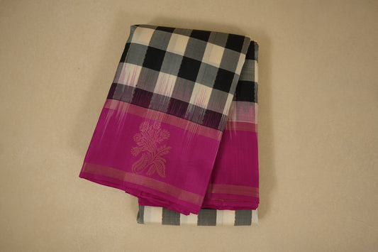 Multicolour Checks with Pink Borders Lightweight Kanjivaram Silk Saree