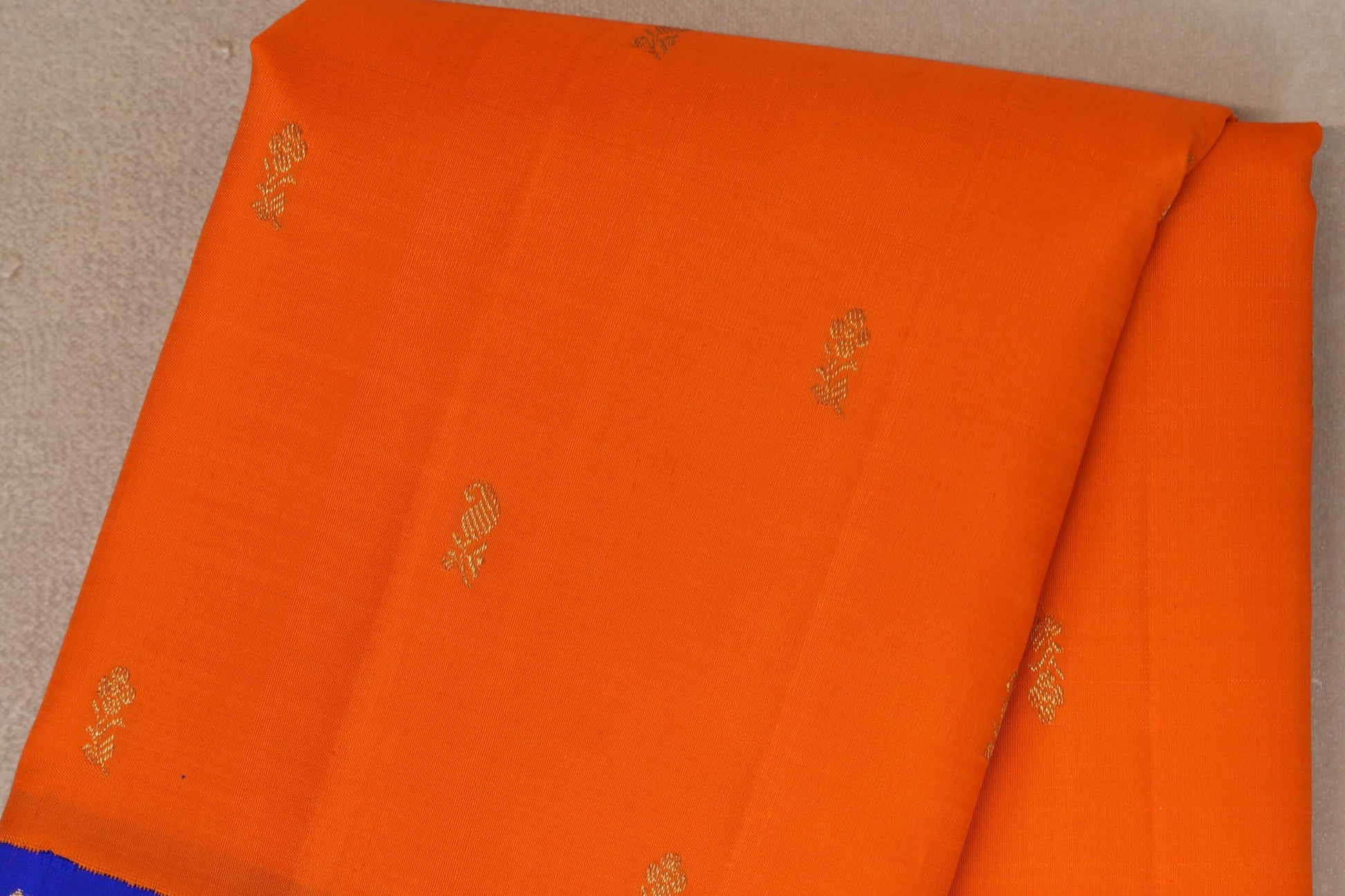 Bright orange with bright royal blue Borders Vintage Kanjivaram Silk Saree body