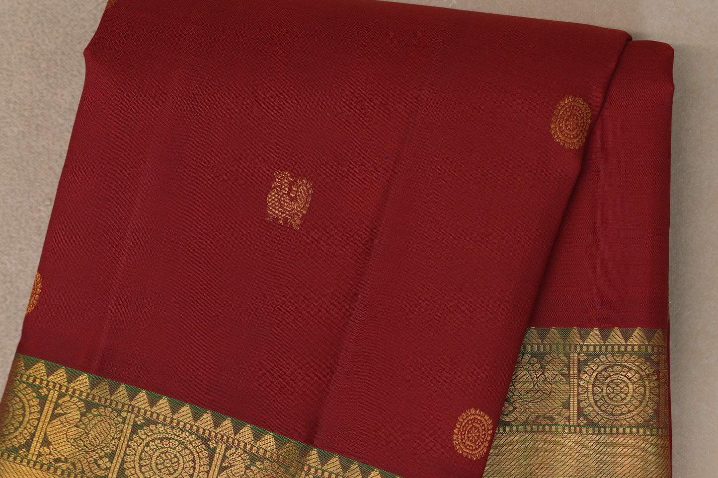 Reddish Maroon with forest green Borders Vintage Kanjivaram Silk Saree SS9912