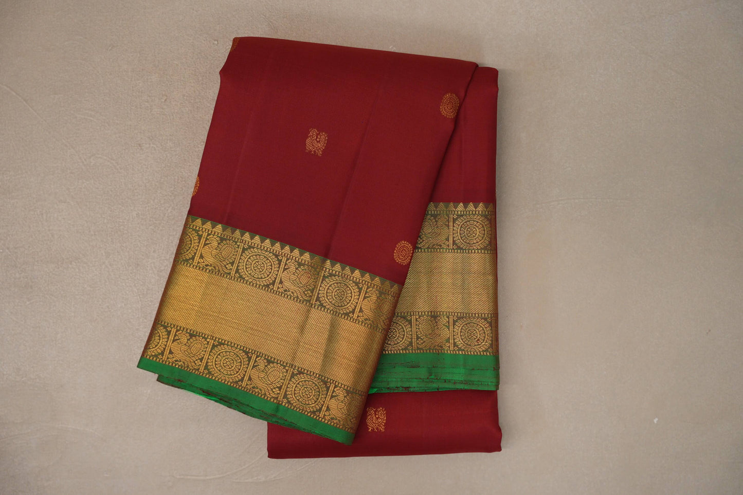 Reddish Maroon with forest green Borders Vintage Kanjivaram Silk Saree SS9912