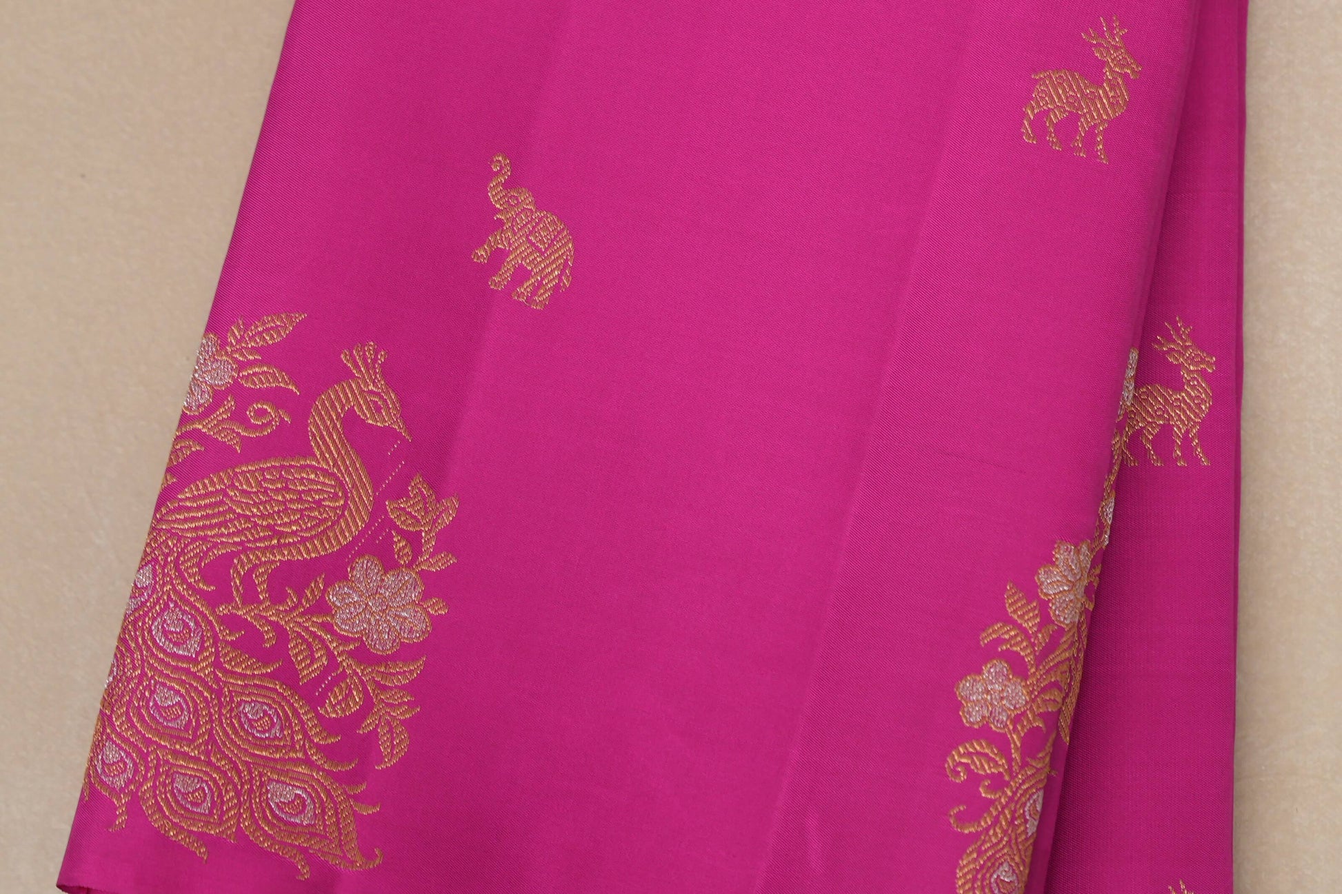 Bright Rani Pink Vintage Kanjivaram Silk Saree  body zoom