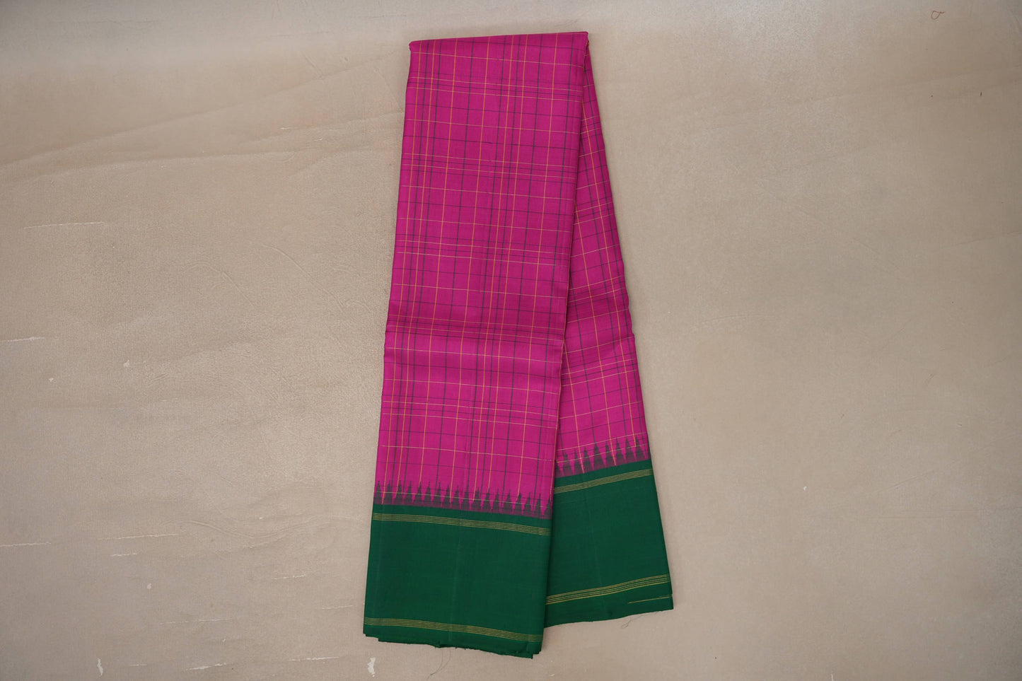 Bright pink with forest green Borders Vintage Kanjivaram Silk Saree 