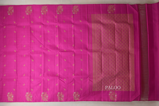 Bright Rani Pink Vintage Kanjivaram Silk Saree  paloo