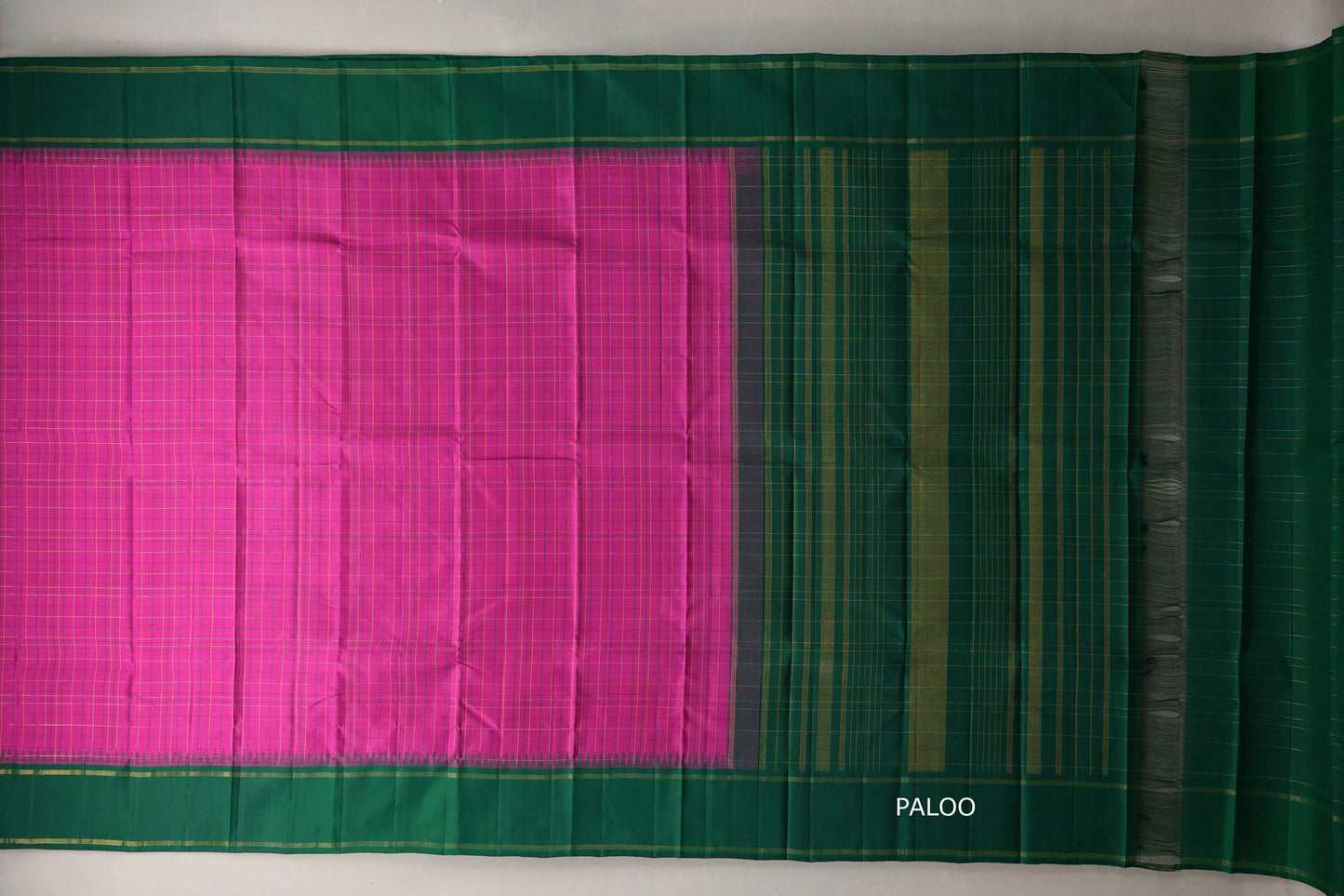 Bright pink with forest green Borders Vintage Kanjivaram Silk Saree  paloo
