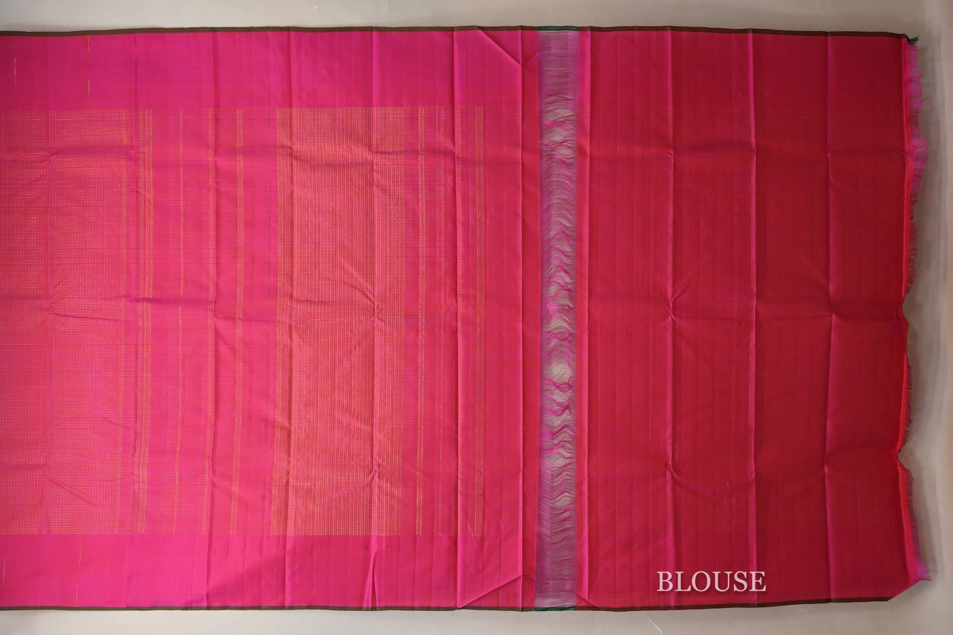 Rani Pink Borderless Vintage Kanjivaram Silk Saree blouse