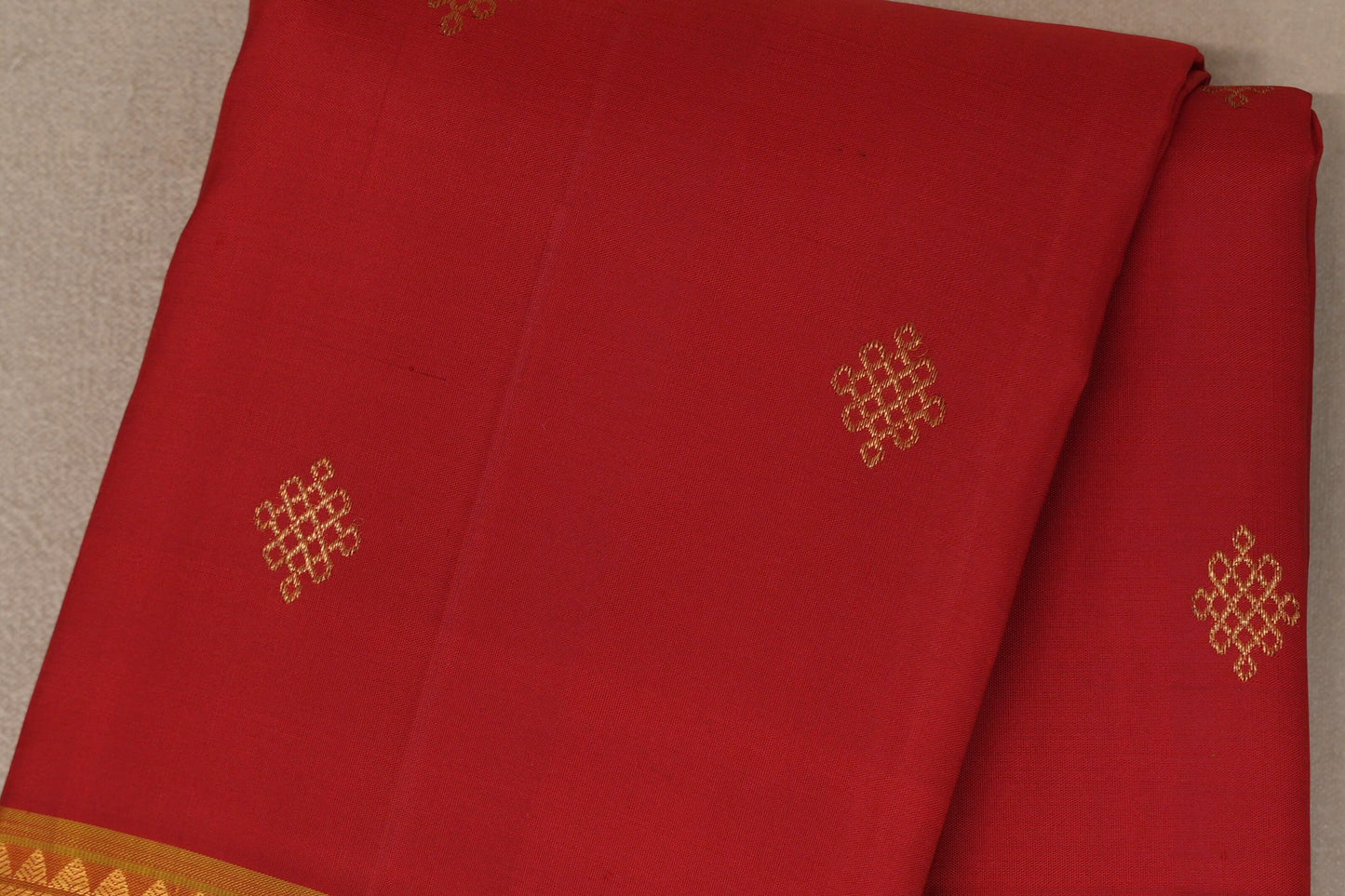 Tomato red with Olive Yellow borders Vintage Kanjivaram Silk Saree body