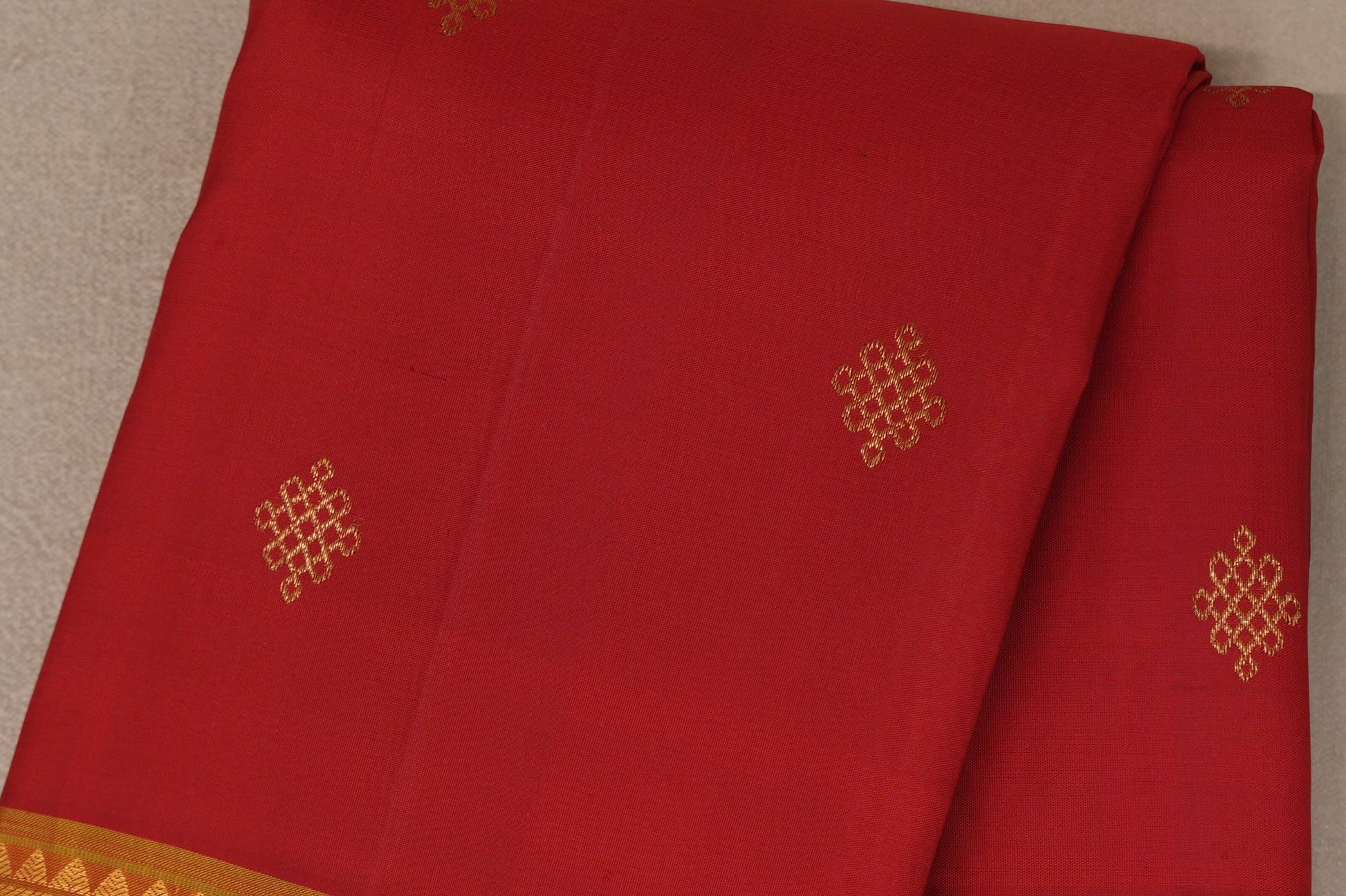 Tomato red with Olive Yellow borders Vintage Kanjivaram Silk Saree body