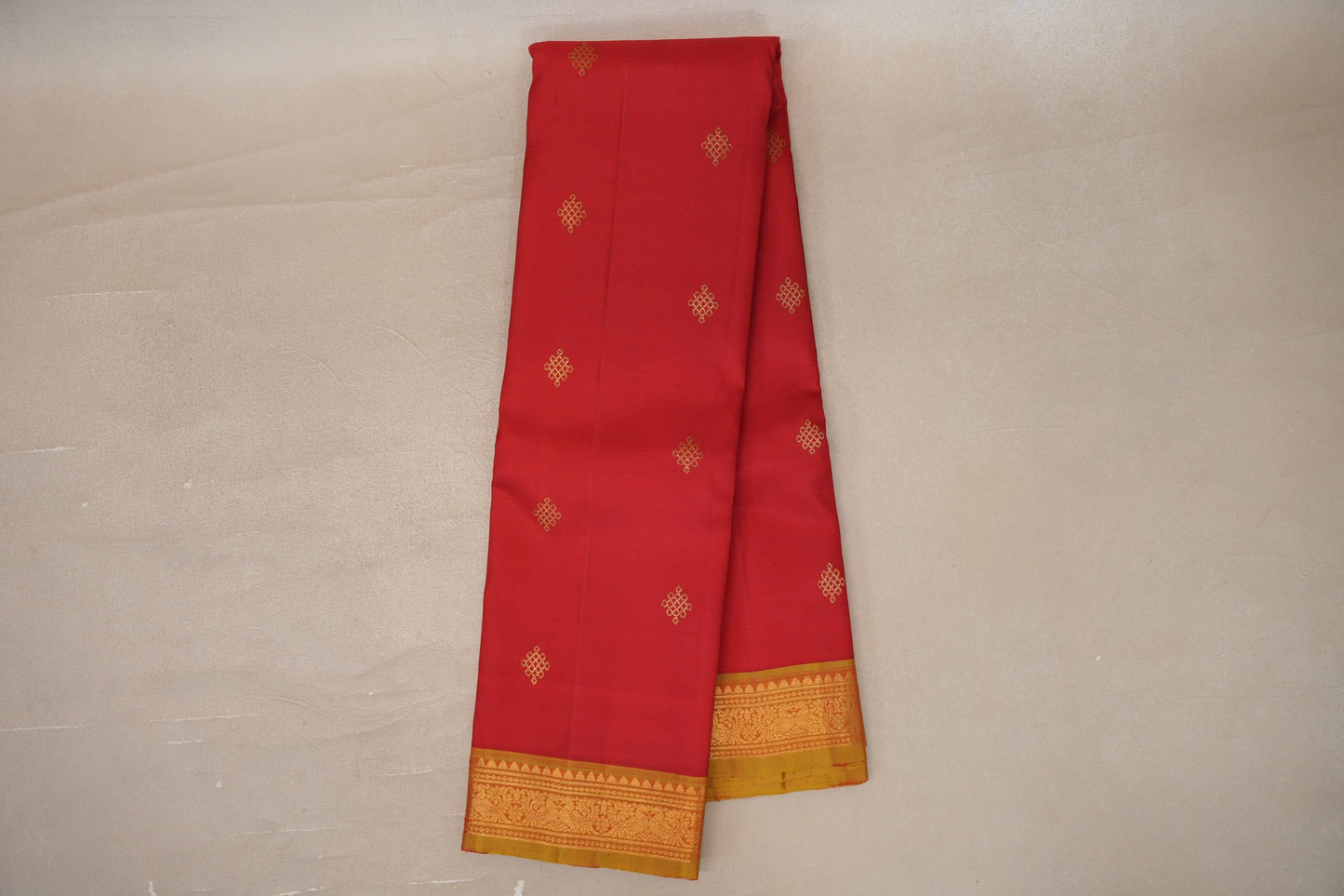 Tomato red with Olive Yellow borders Vintage Kanjivaram Silk Saree SS9915