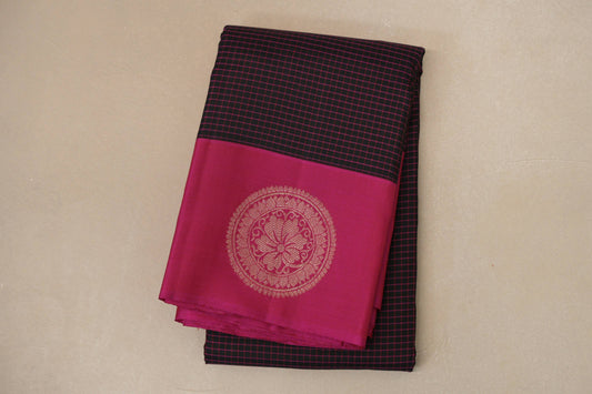 folded Black with Magenta Pink Borders Vintage Kanjivaram Silk Saree