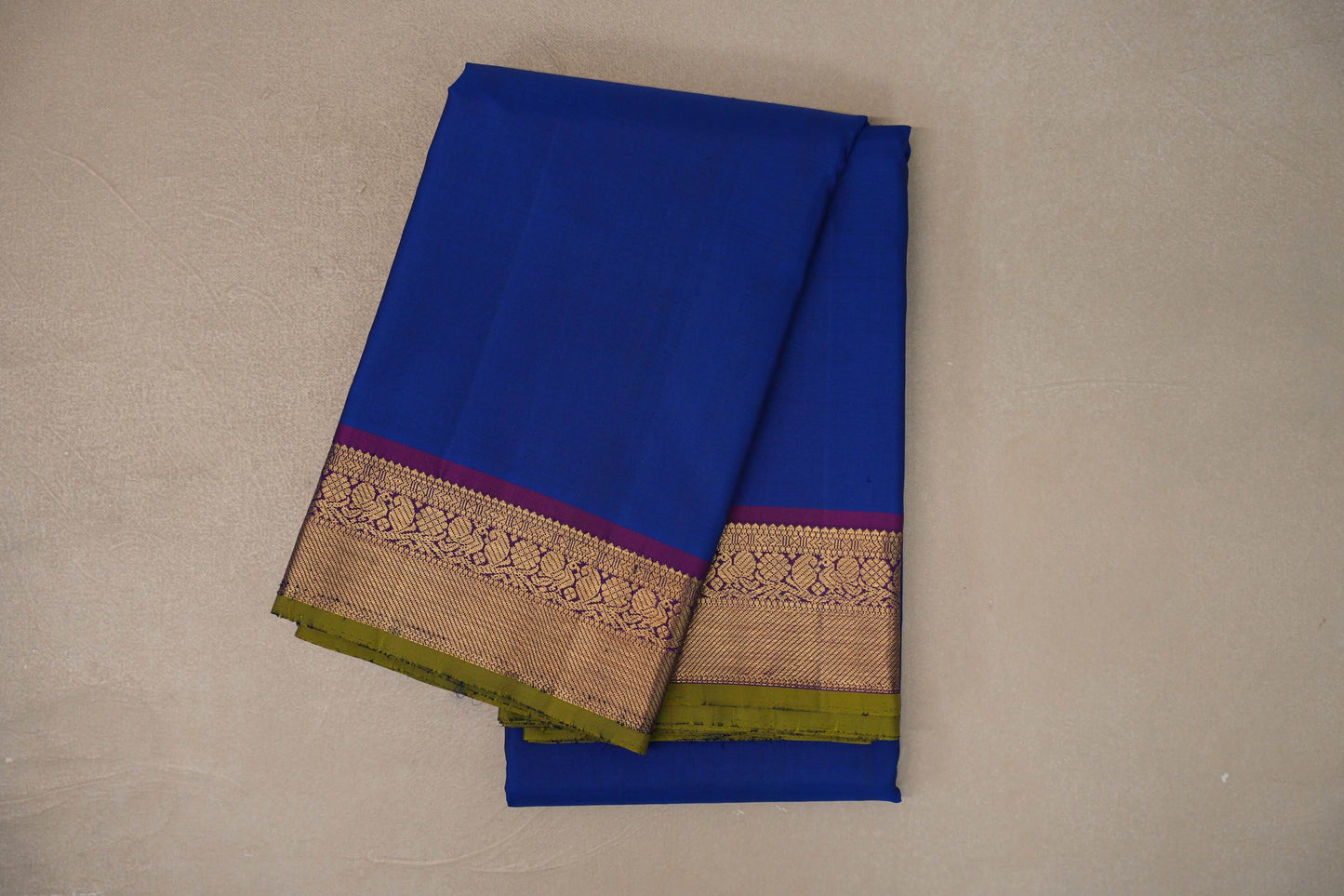 Deep classic blue with Deep Purple borders Vintage Kanjivaram Silk Saree