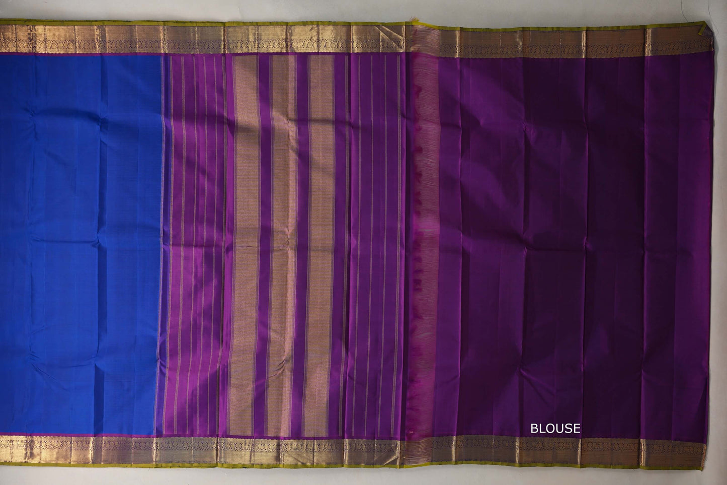 Deep classic blue with Deep Purple borders Vintage Kanjivaram Silk Saree blouse