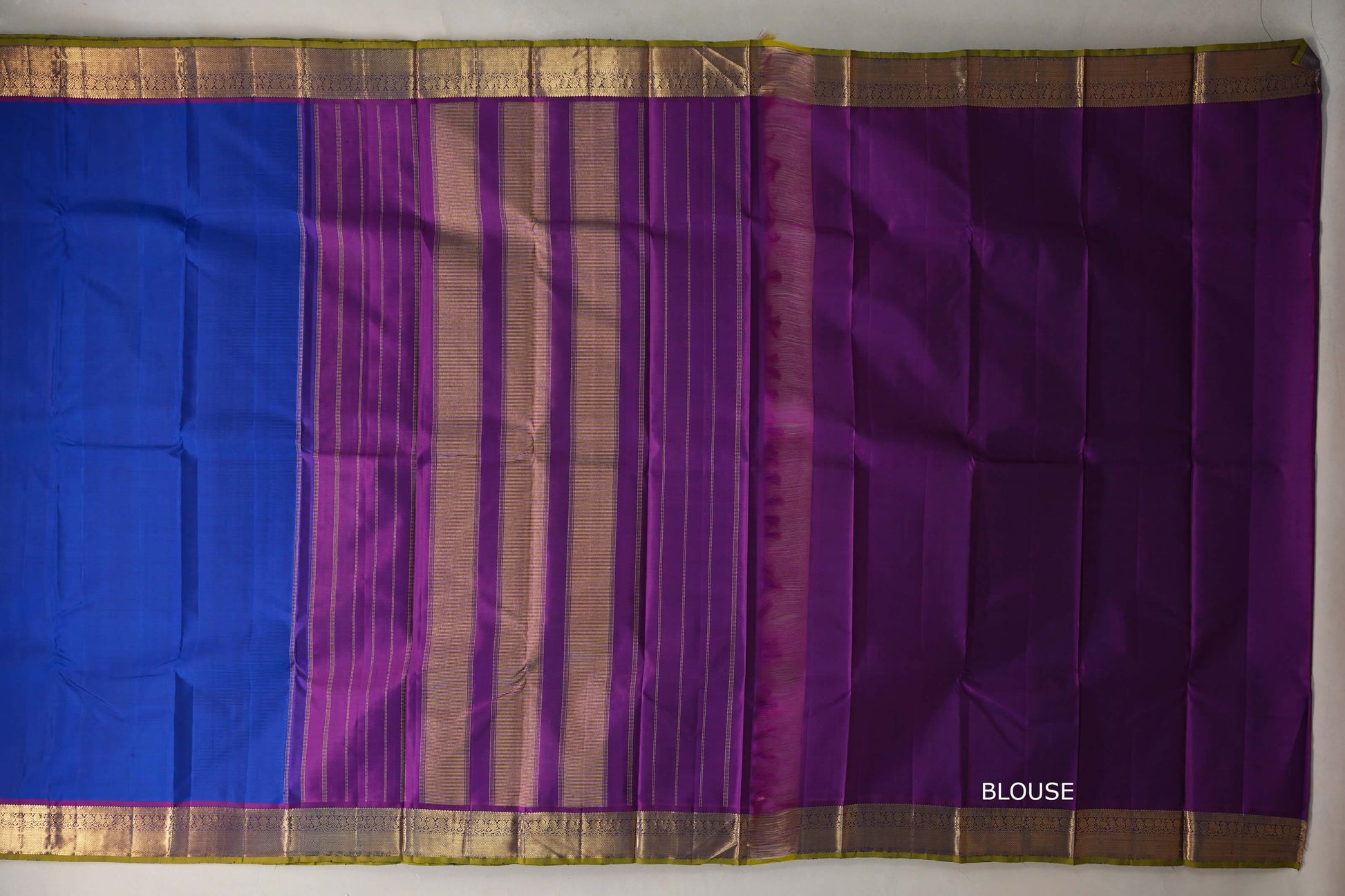 Deep classic blue with Deep Purple borders Vintage Kanjivaram Silk Saree blouse