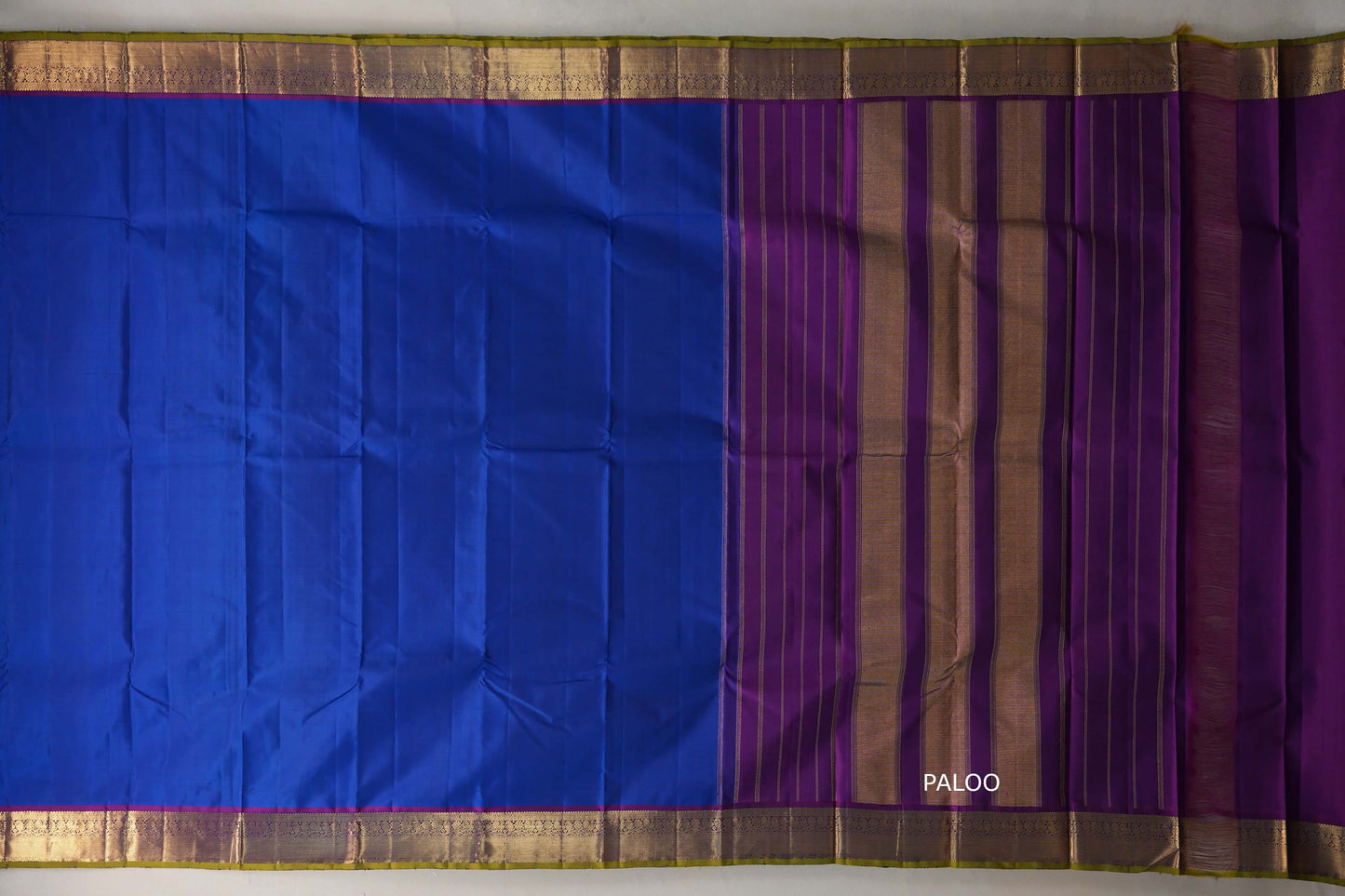 Deep classic blue with Deep Purple borders Vintage Kanjivaram Silk Saree paloo