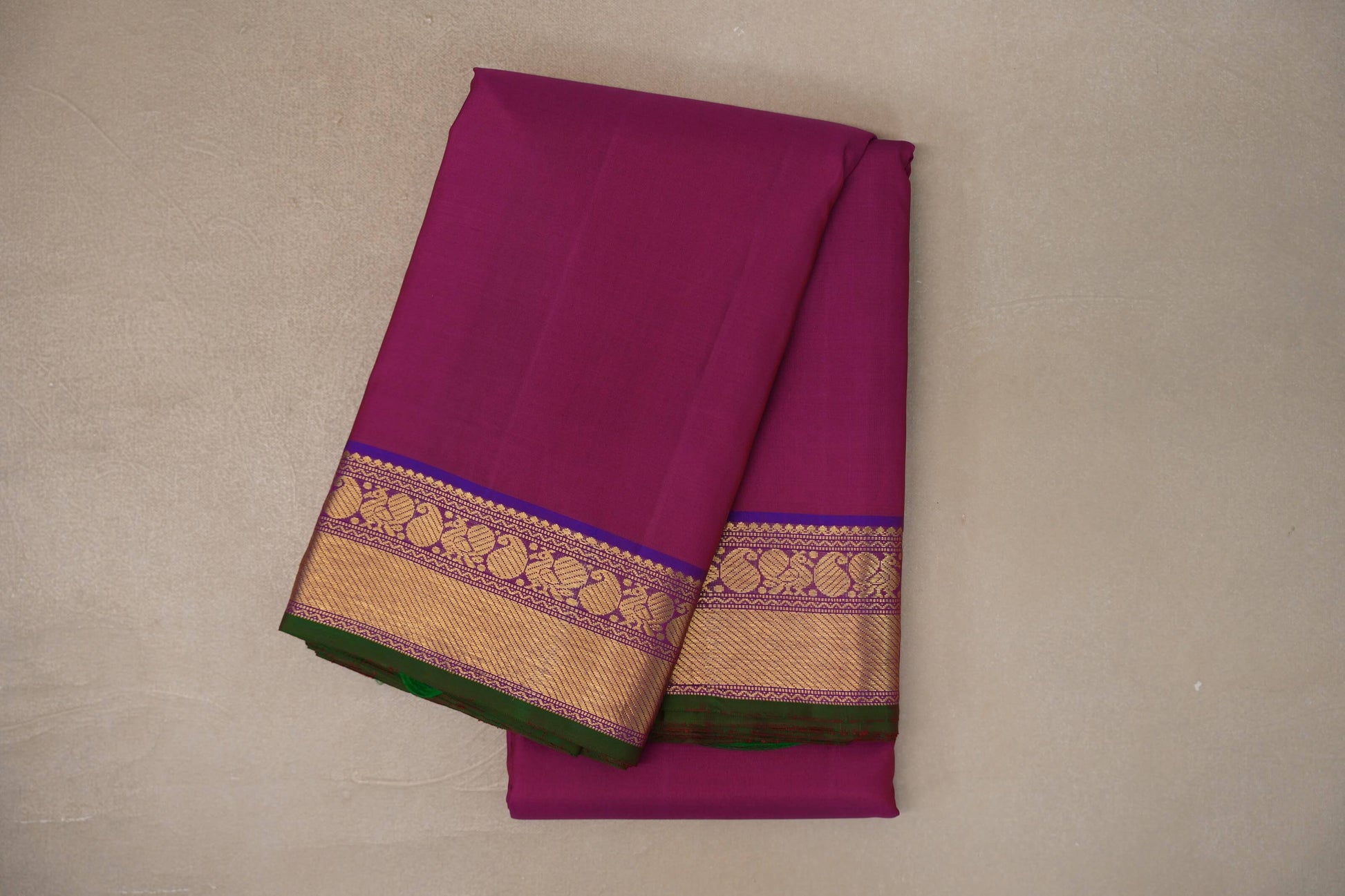 Deep magenta with Indigo blue borders Vintage Kanjivaram Silk Saree