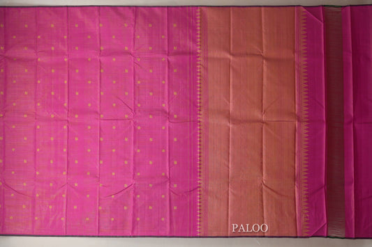 Bright Pink Vintage Kanjivaram Silk Saree paloo