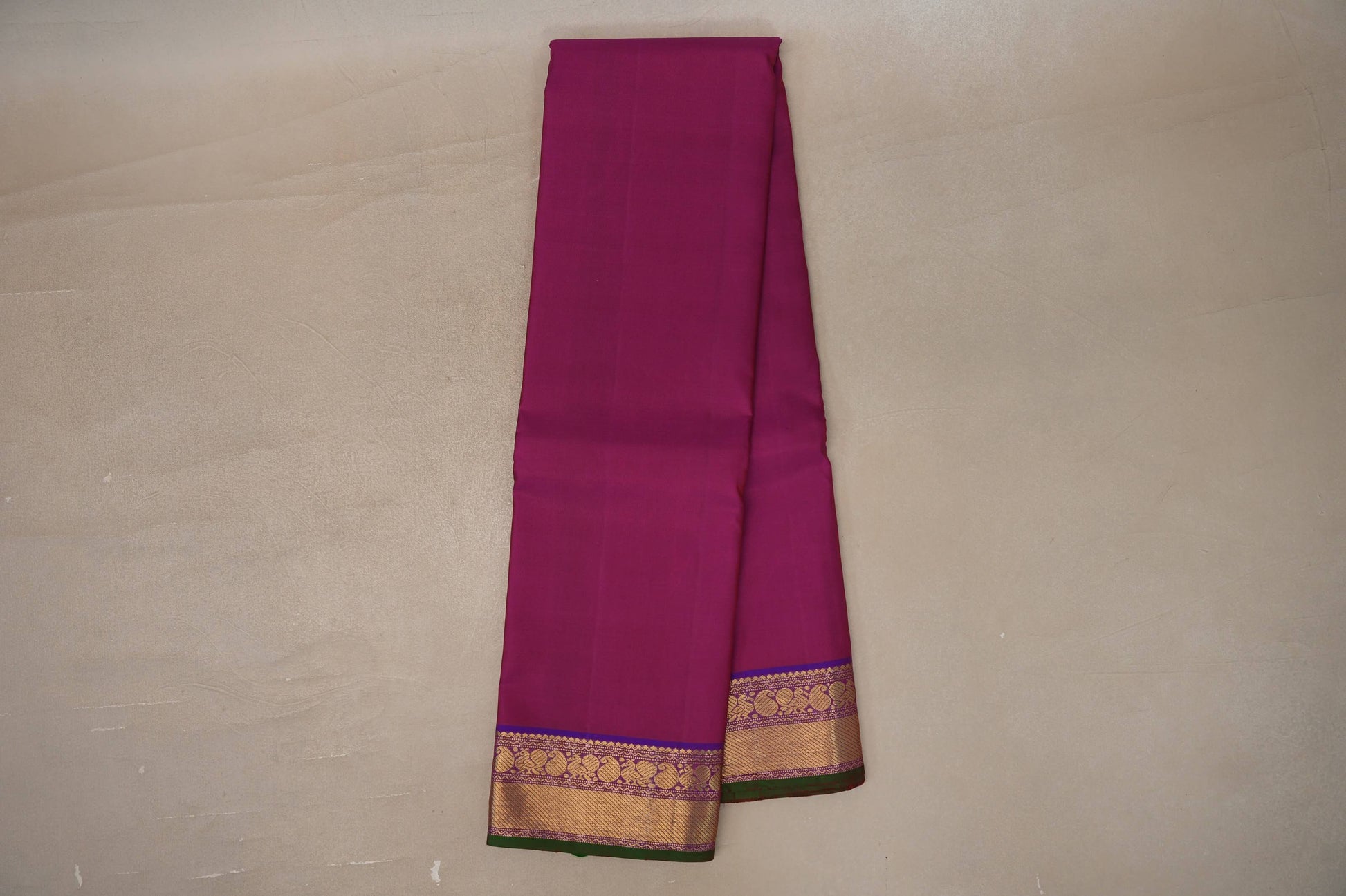 Deep magenta with Indigo blue borders Vintage Kanjivaram Silk Saree