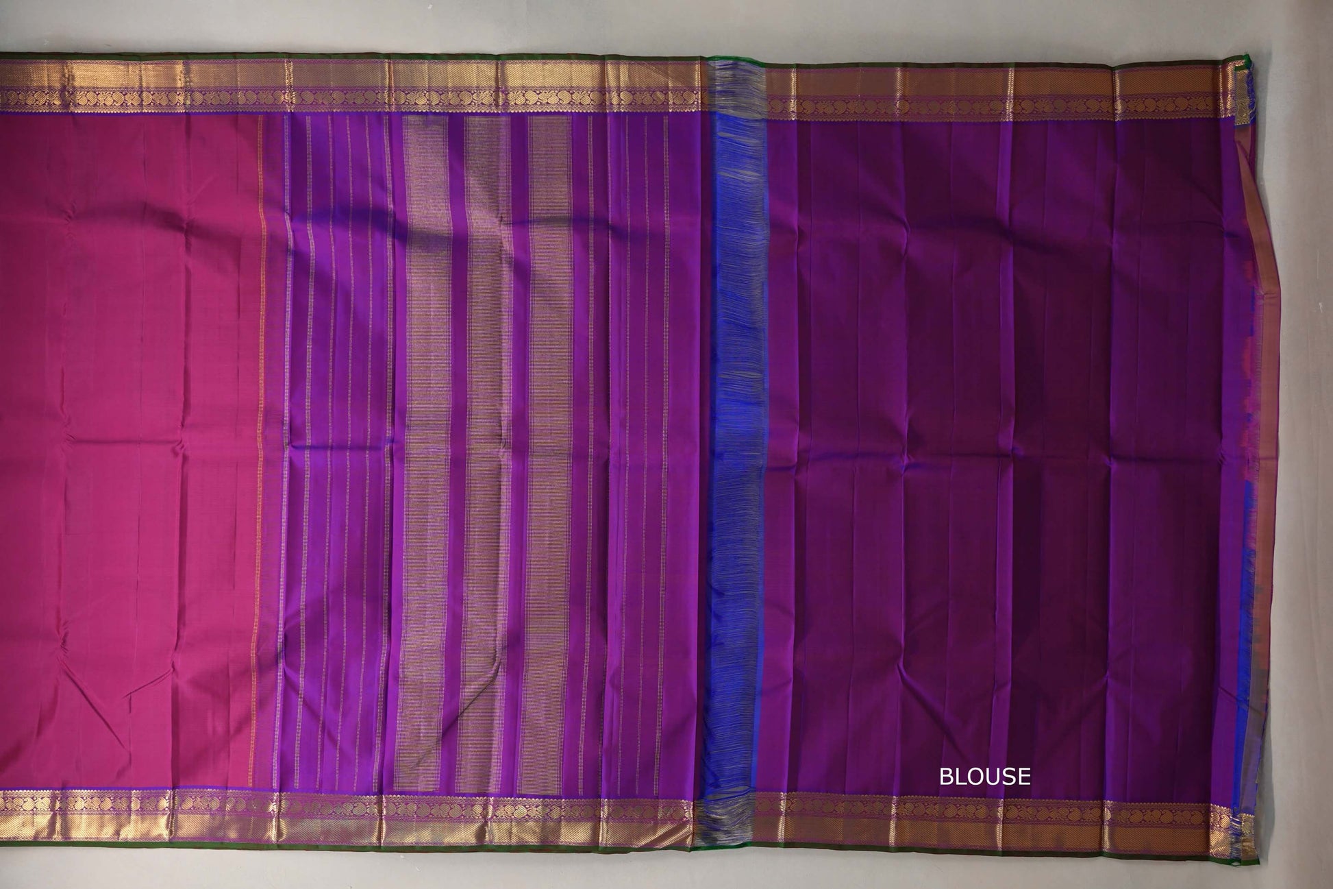 Deep magenta with Indigo blue borders Vintage Kanjivaram Silk Saree blouse