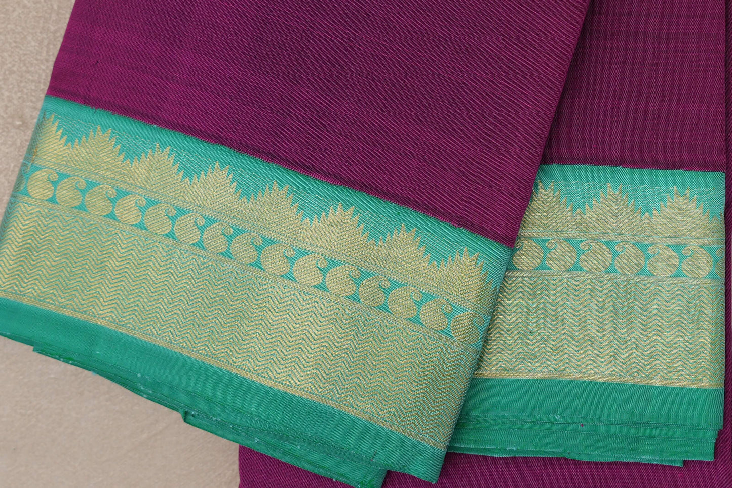 Deep magenta with Aqua Green borders Vintage Kanjivaram Silk Saree SS9919