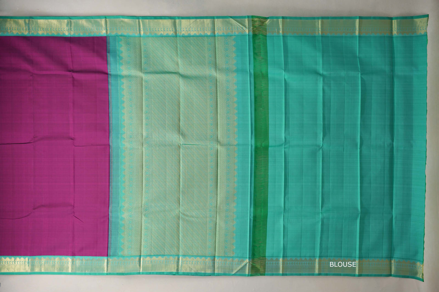 Deep magenta with Aqua Green borders Vintage Kanjivaram Silk Saree SS9919