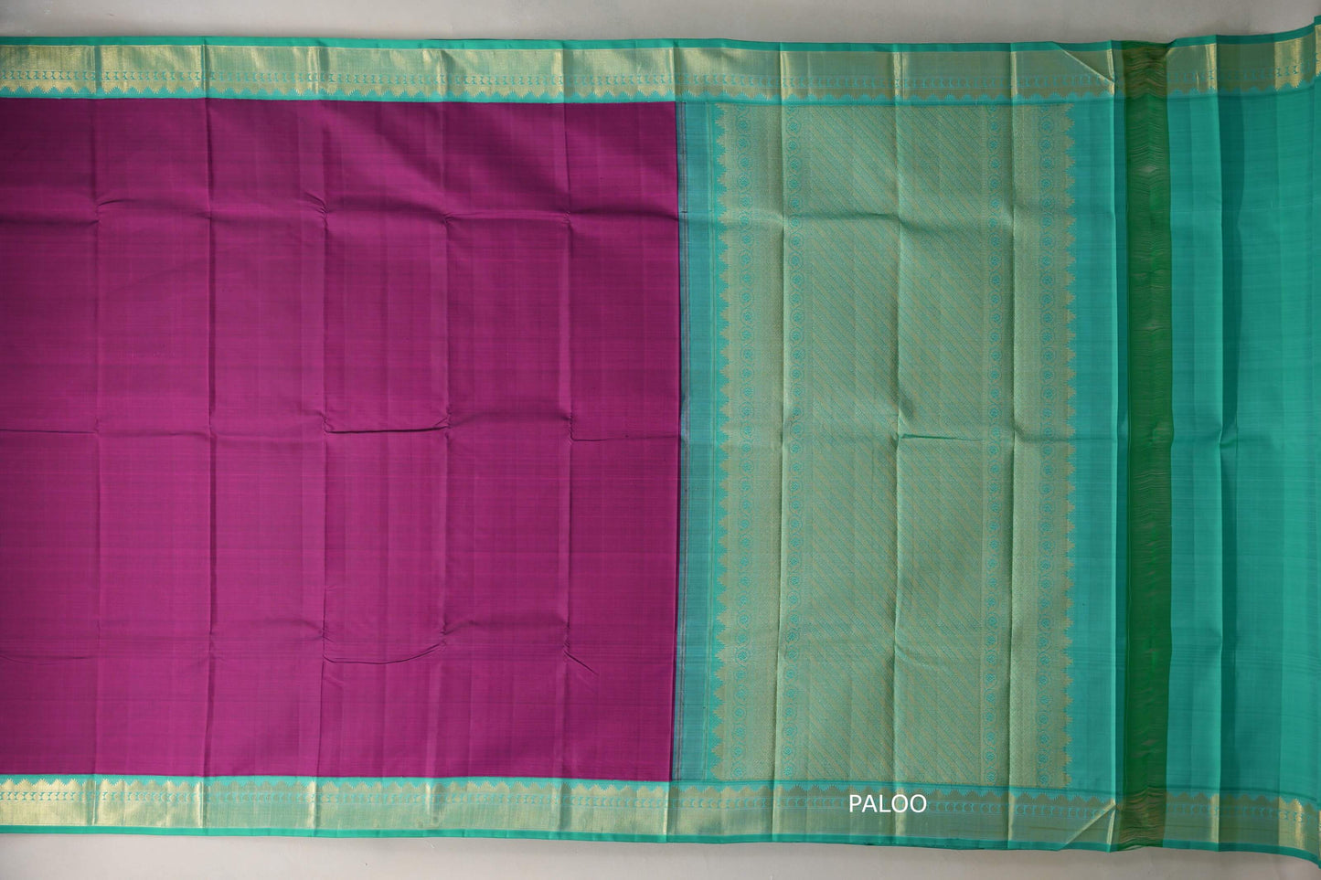 Deep magenta with Aqua Green borders Vintage Kanjivaram Silk Saree SS9919