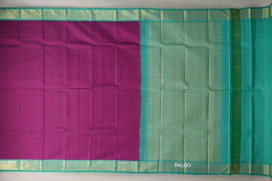 Deep magenta with Aqua Green borders Vintage Kanjivaram Silk Saree SS9919