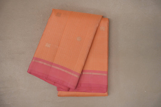 Light peach with Coral Pink borders Vintage Kanjivaram Silk Saree SS9920